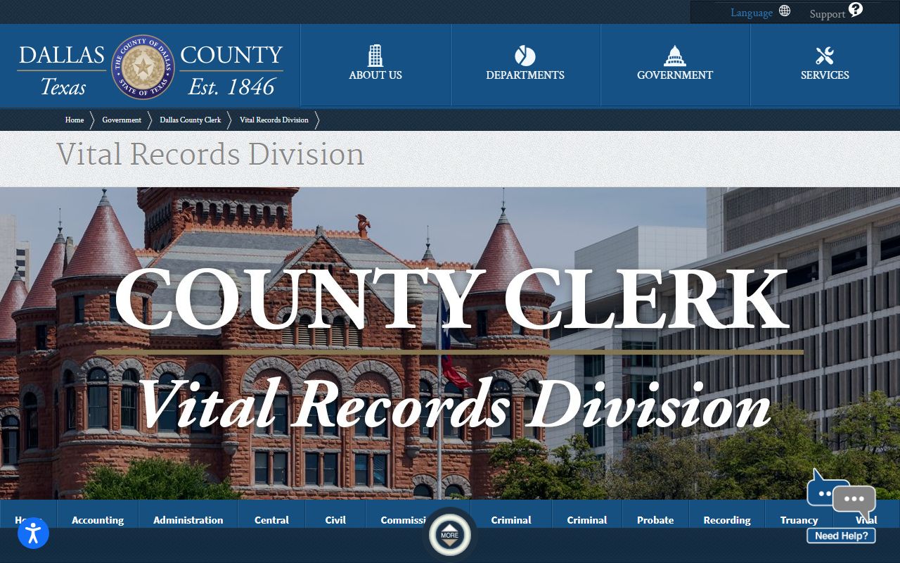 Dallas County Clerk vital records fees and payment page