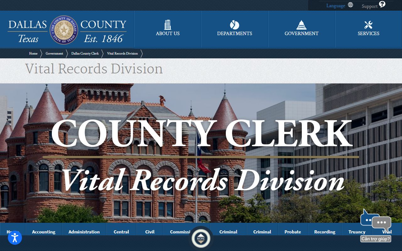 Dallas County Clerk vital records division page