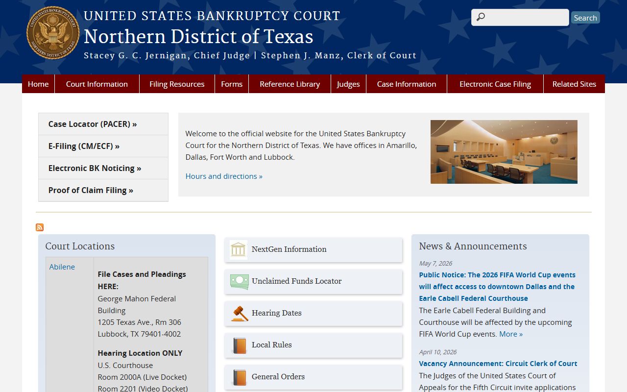 Dallas County court dockets U.S. Bankruptcy Court for the Northern District of Texas