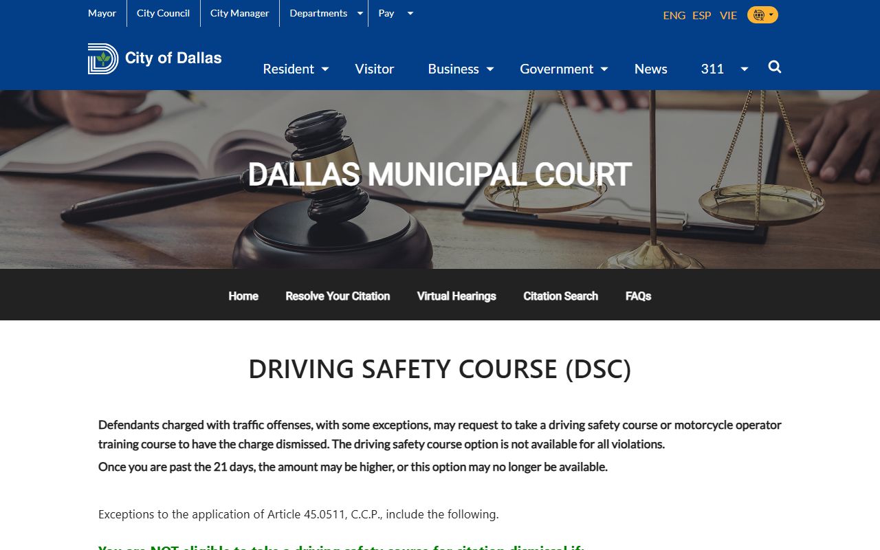 Dallas County court records Dallas Municipal Court driving safety course page