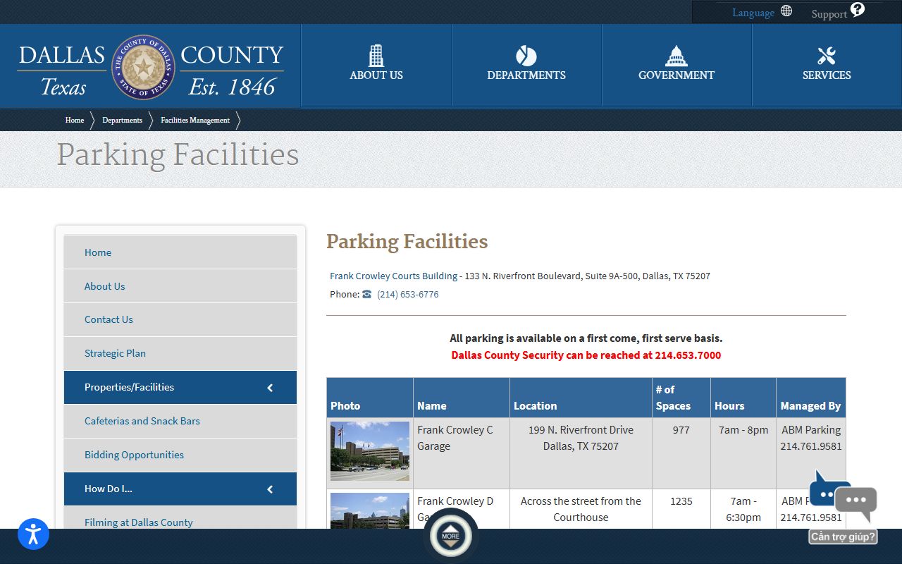 Dallas County District Court parking facilities page