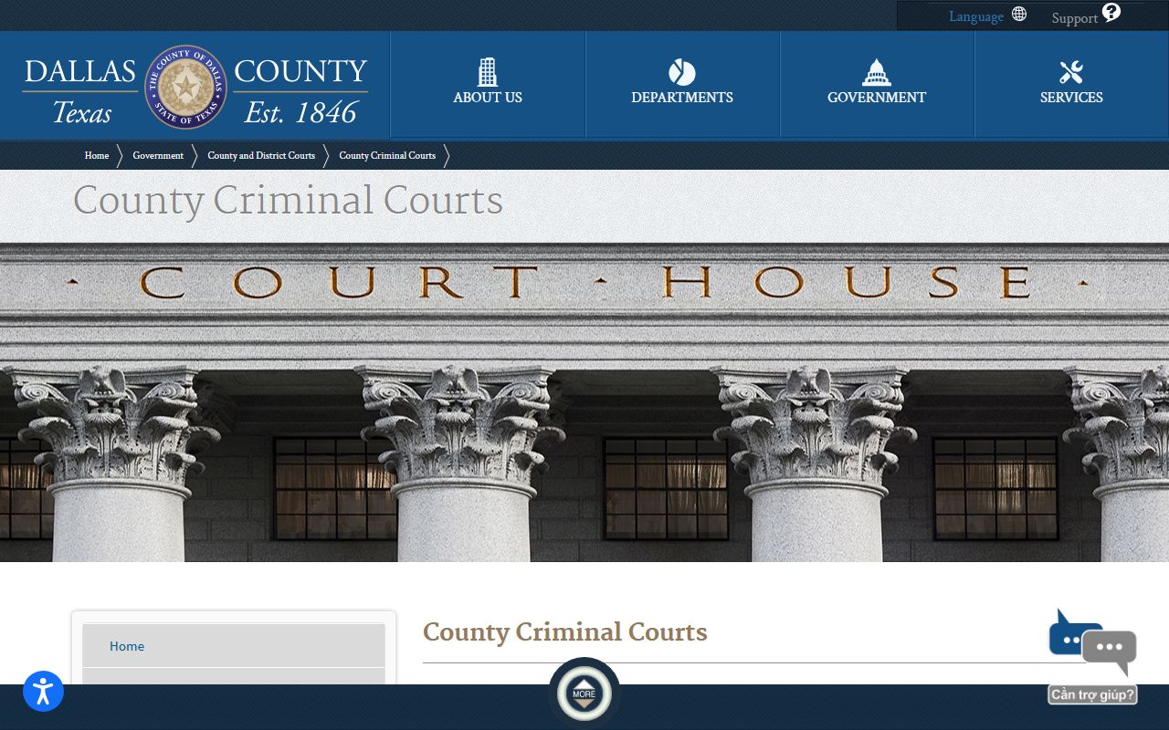 Dallas County District Court county criminal courts list page