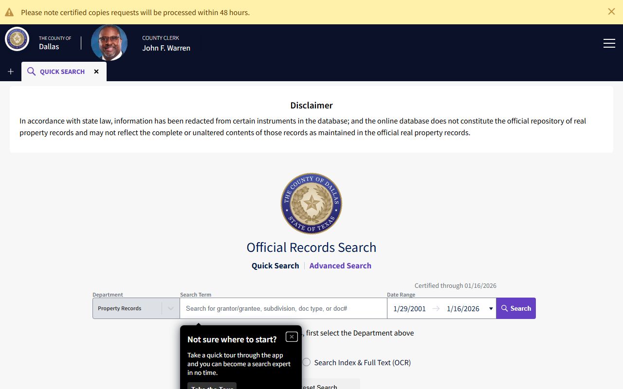 Dallas County court records County Clerk official records quick search portal