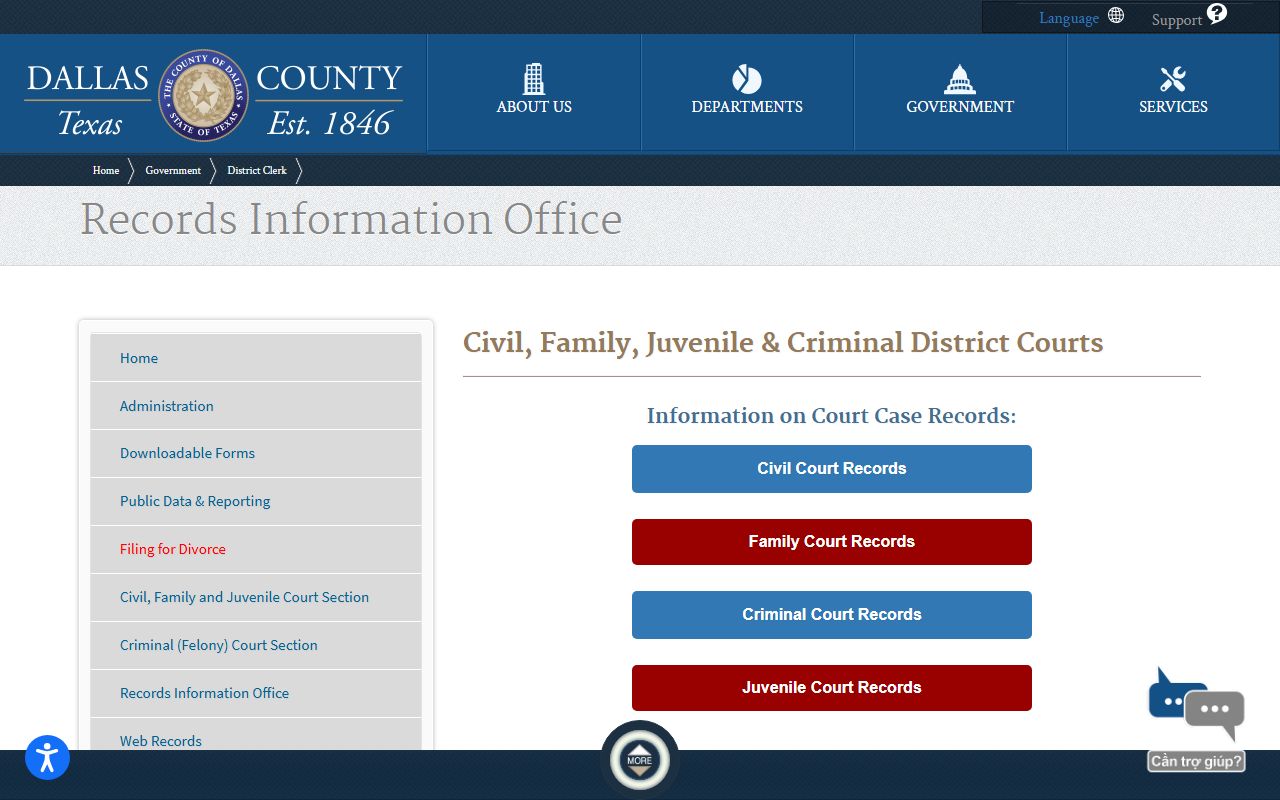 Dallas County court records District Clerk records information overview page