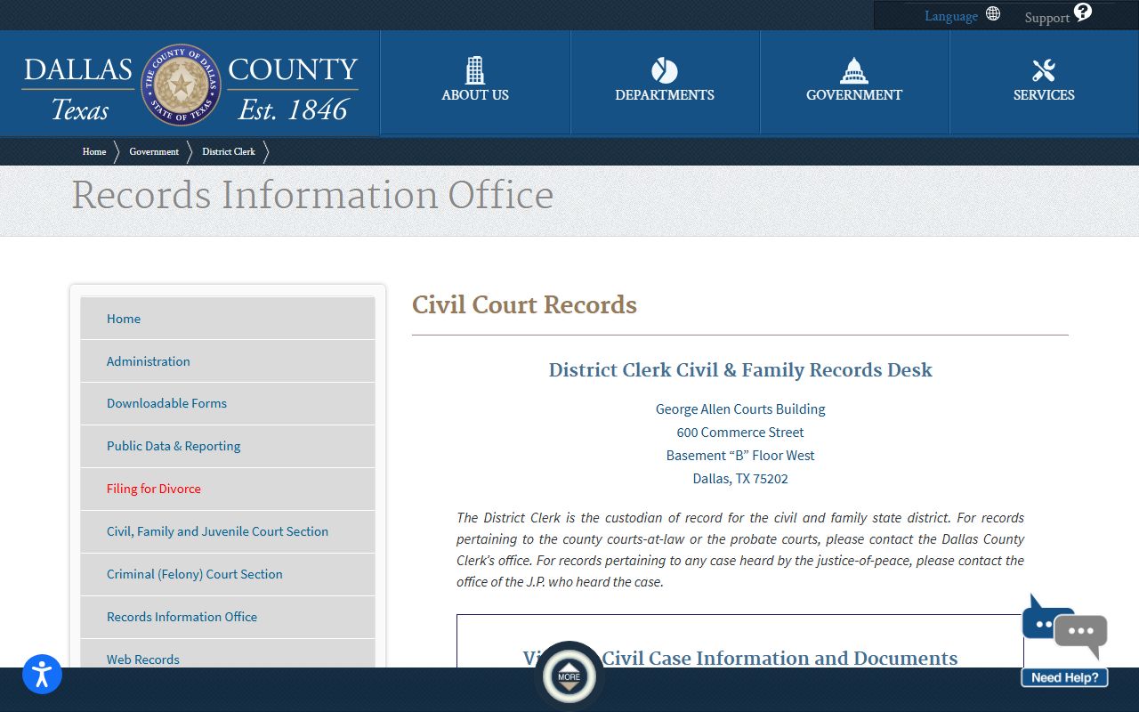 Dallas County court records District Clerk civil and family records information page