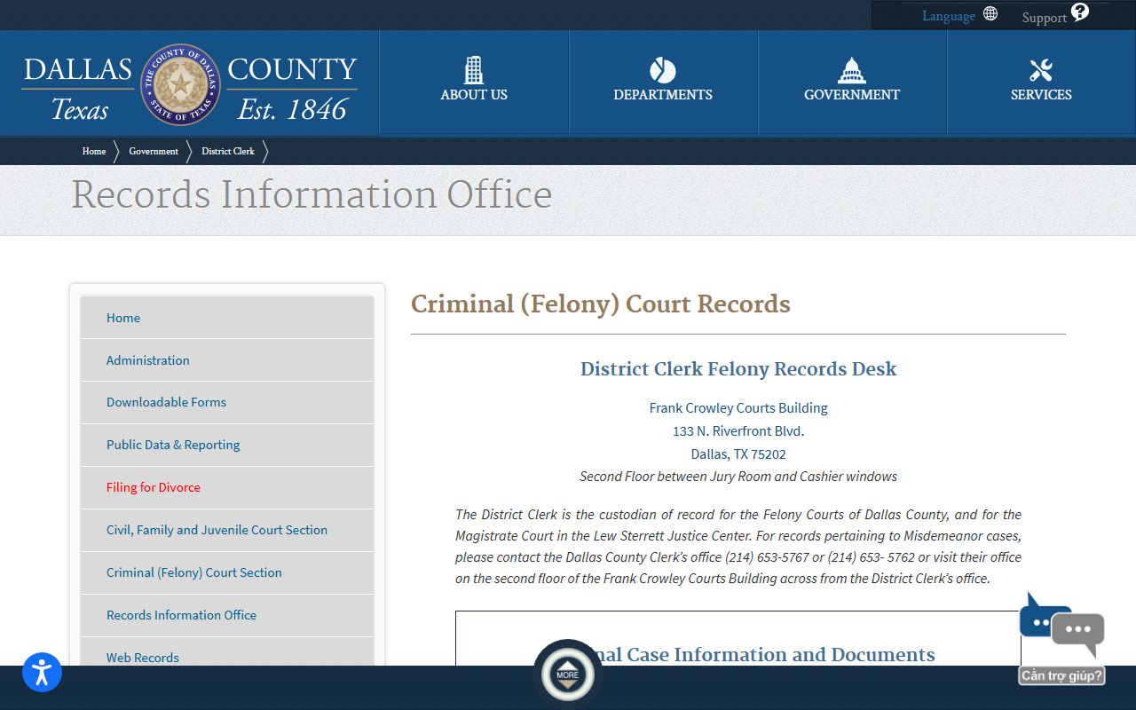 Dallas County court records District Clerk felony criminal records page