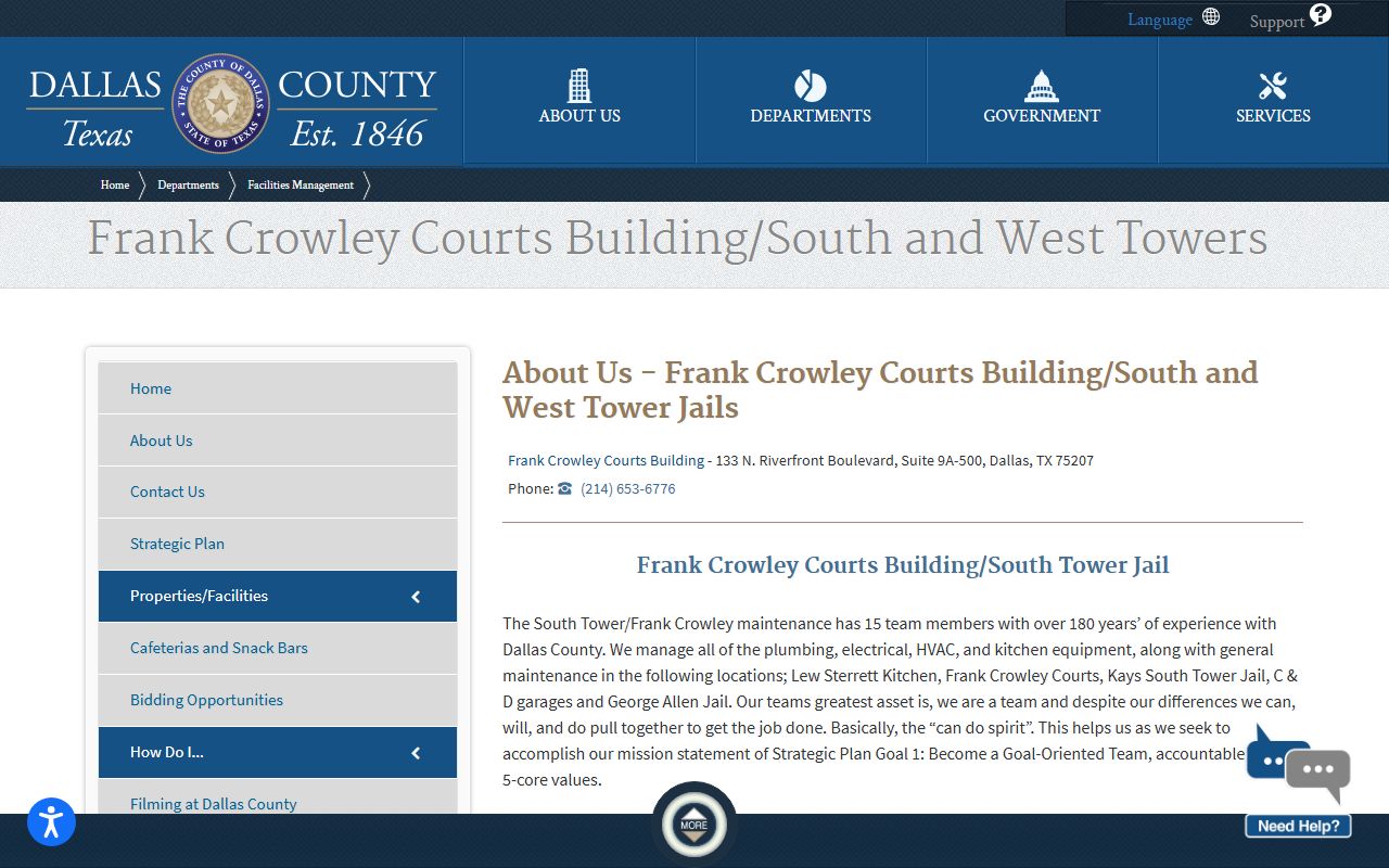 Dallas County inmate records South and West Tower jail facility page