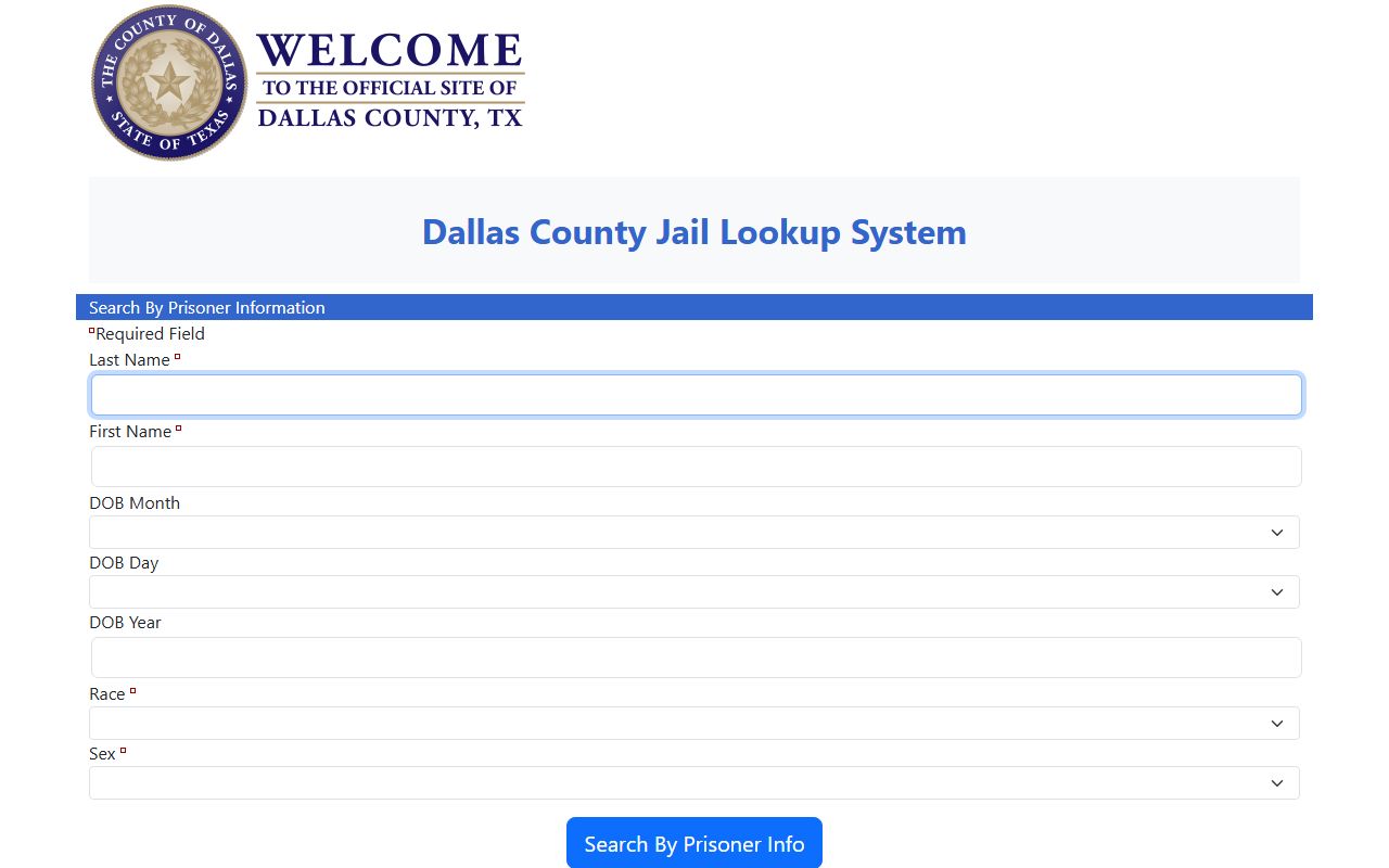 Dallas County inmate records jail lookup search form