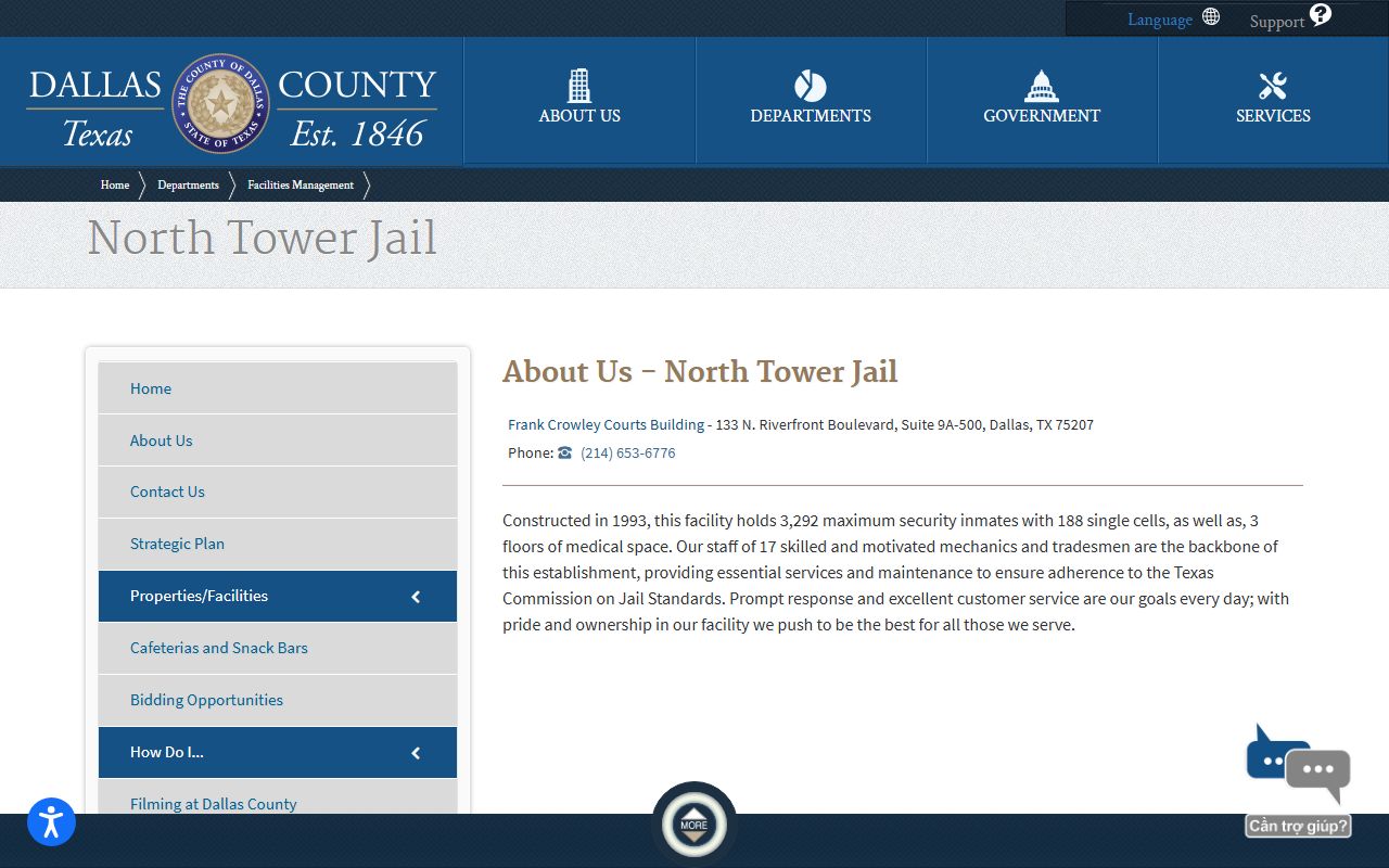 Dallas County inmate records North Tower jail facility page