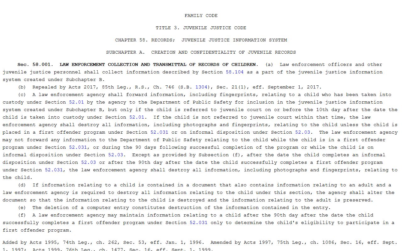 Dallas County marriage and divorce records Texas juvenile records statute