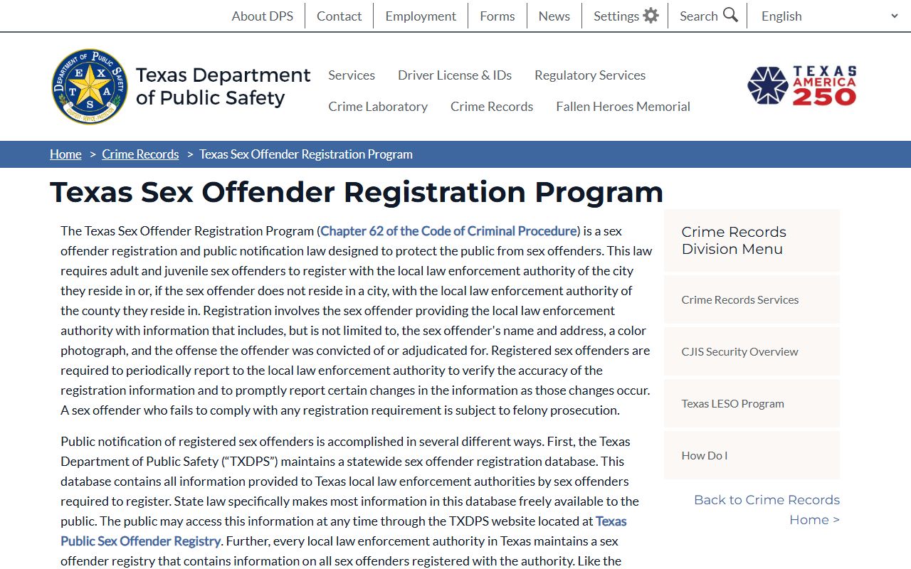 Dallas County marriage and divorce records Texas DPS sex offender registration program
