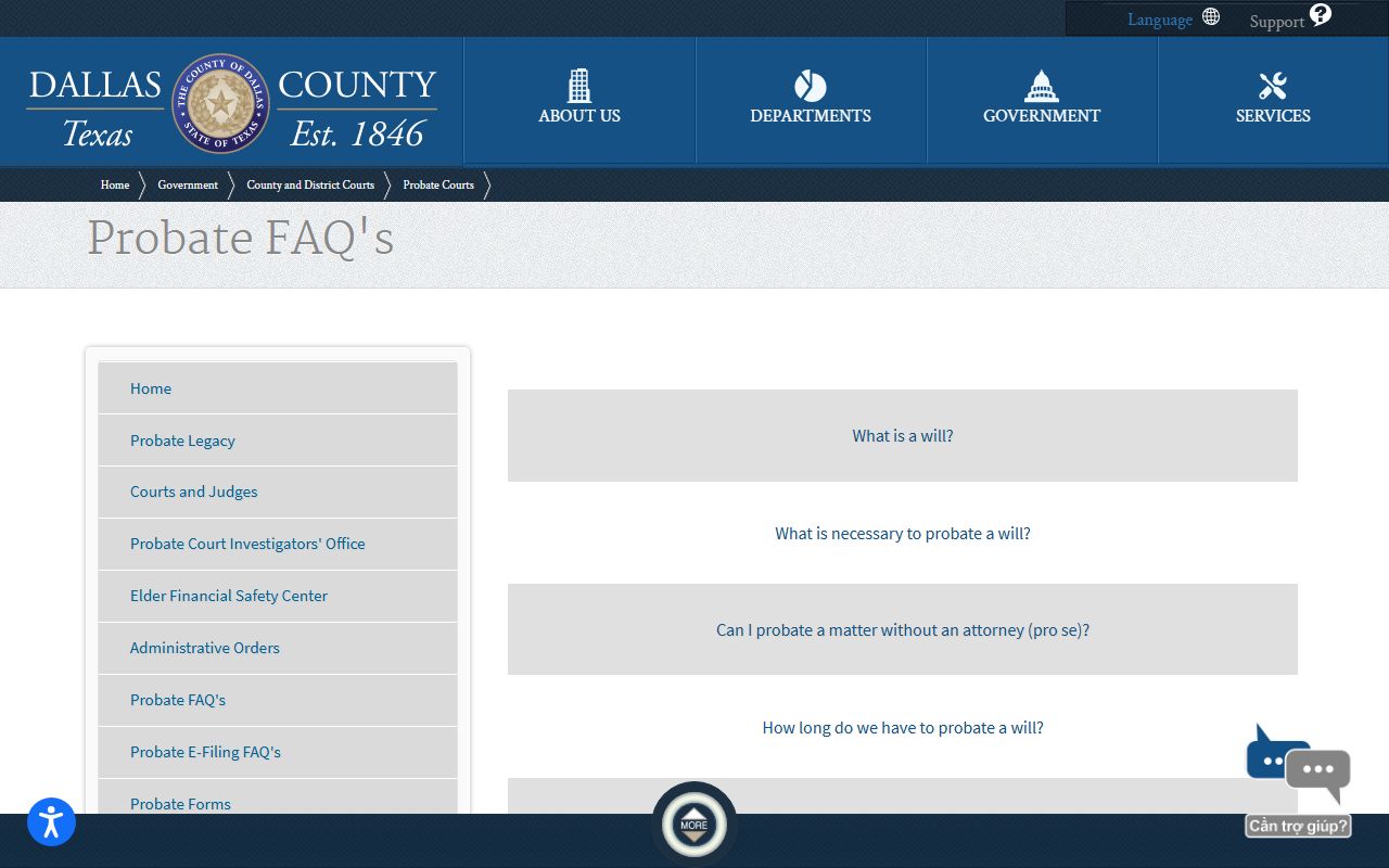 Dallas County probate records probate court FAQ page