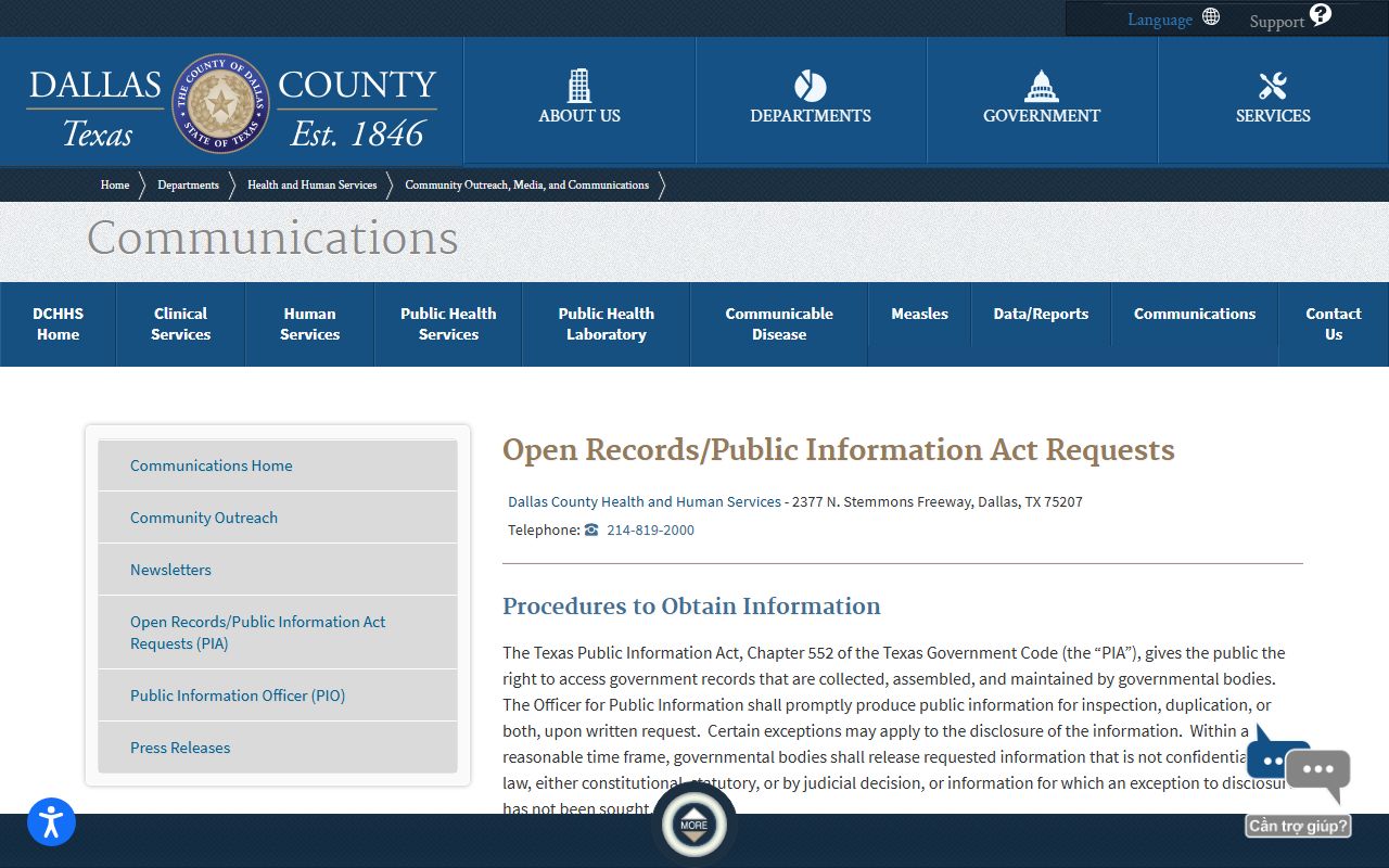 Dallas County public records open records request procedure page