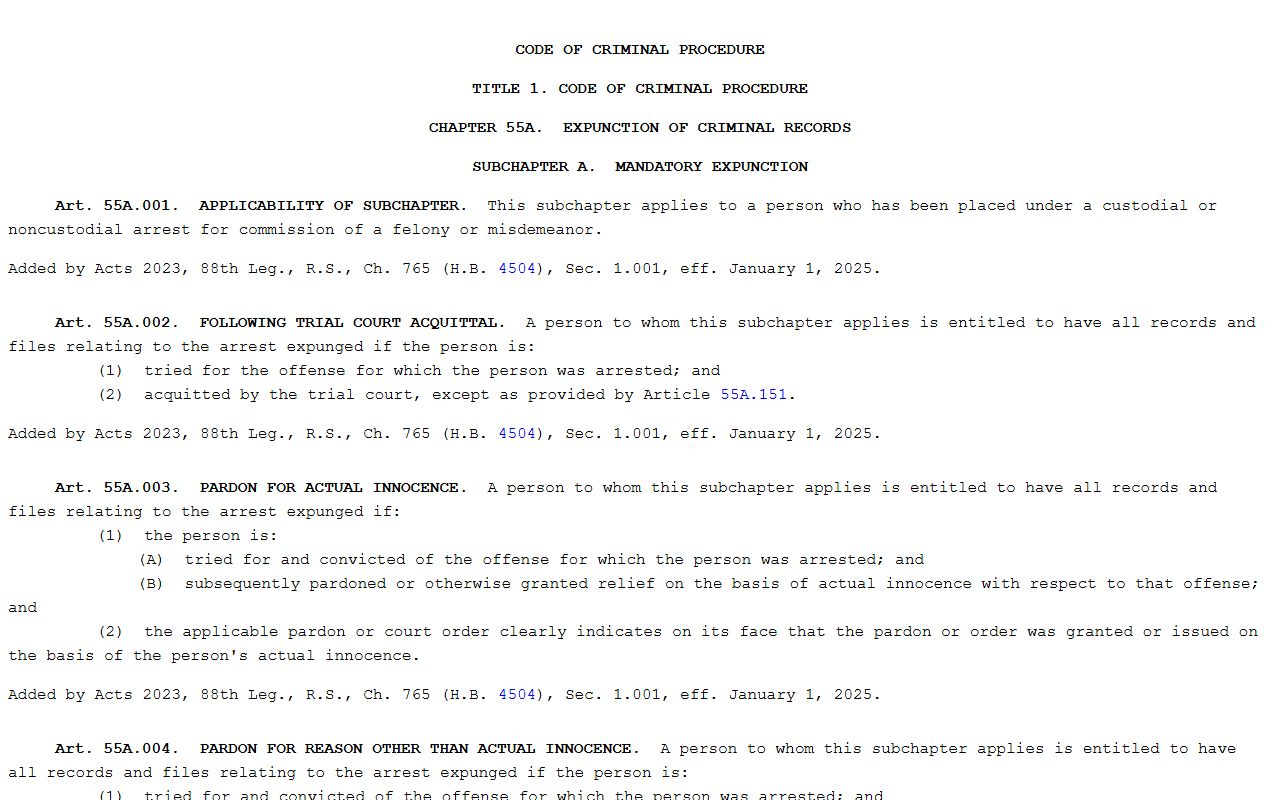 Dallas County public records Texas expunction statute