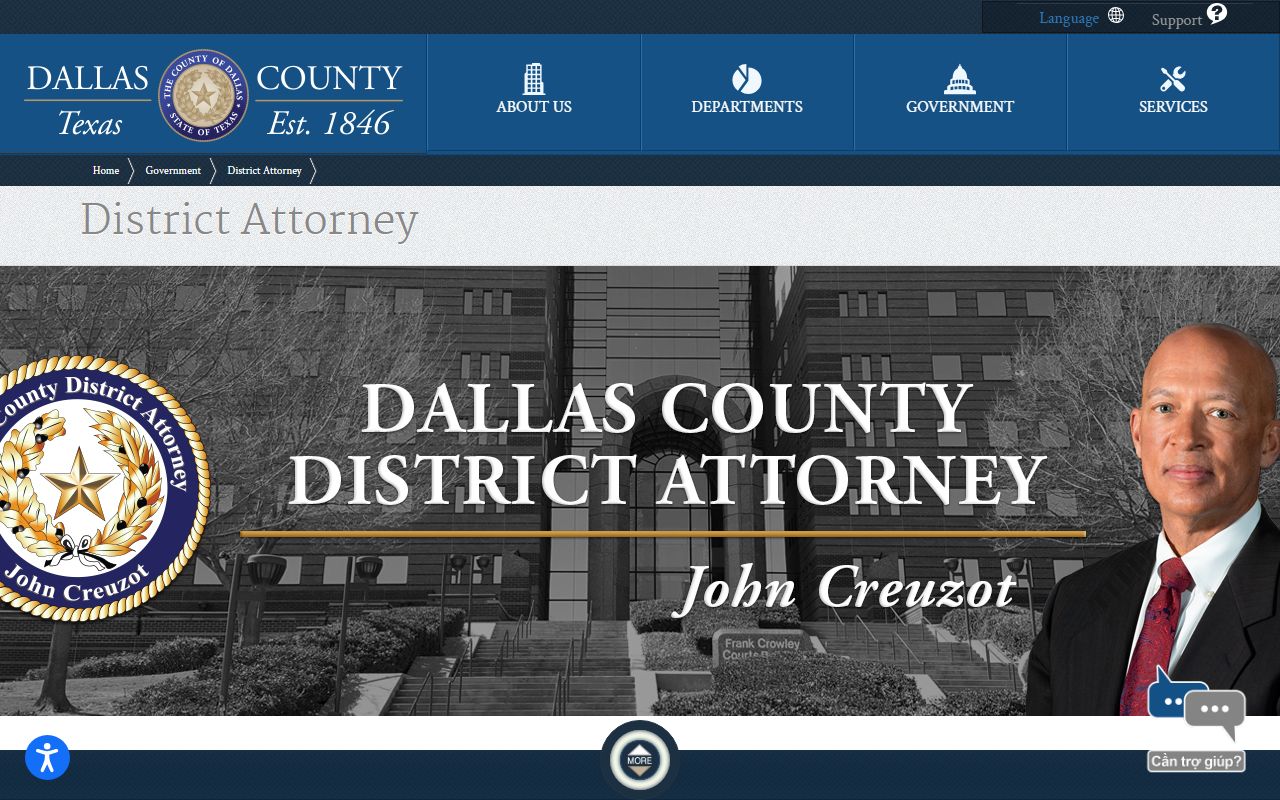 Dallas County warrant records District Attorney landing page