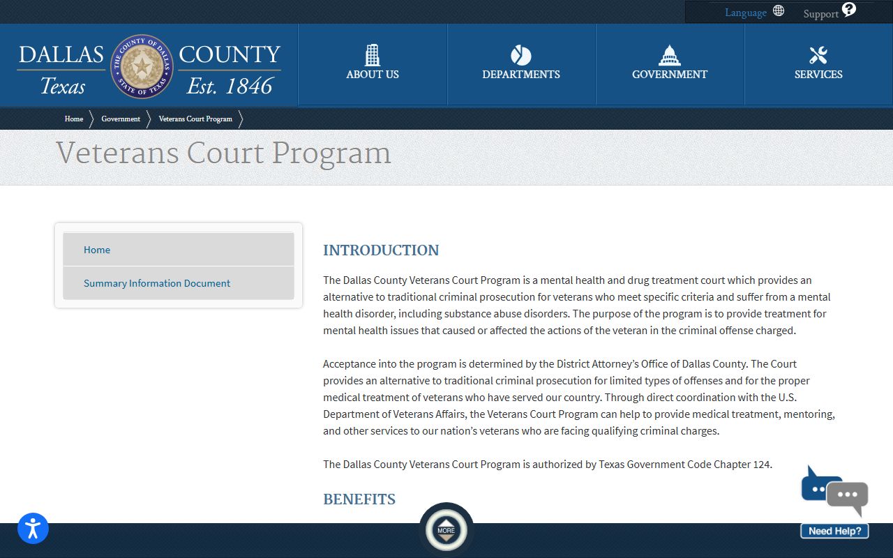 Dallas County warrant records Veterans Court program page